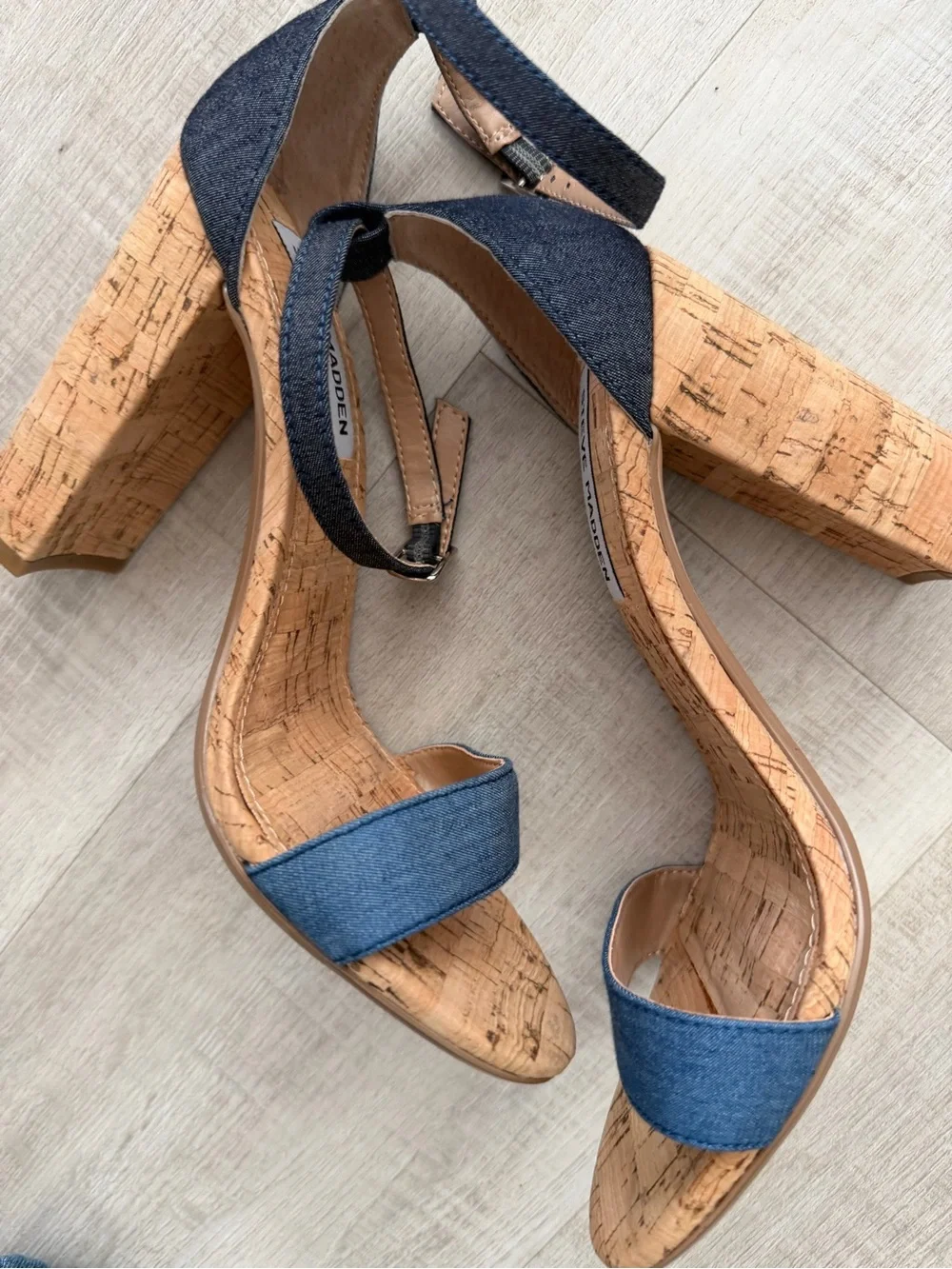 Steve Madden Denim Cork Block Heel Sandals - Dark Blue/Blue. NWOB